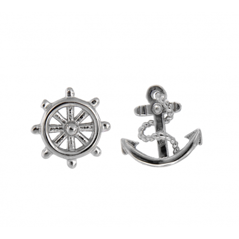 Pendientes de plata timón y ancla