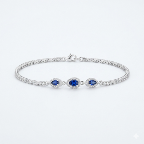 Pulsera de plata circonitas y azul